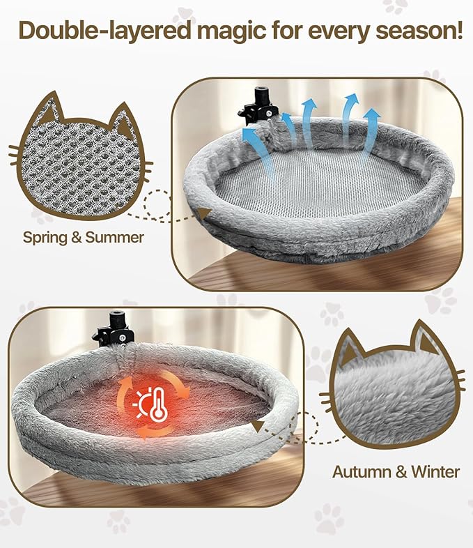 Cat Desk Bed, Cat Hammock for Home Office, 360°Rotating & Adjustable Shelf - Image 2