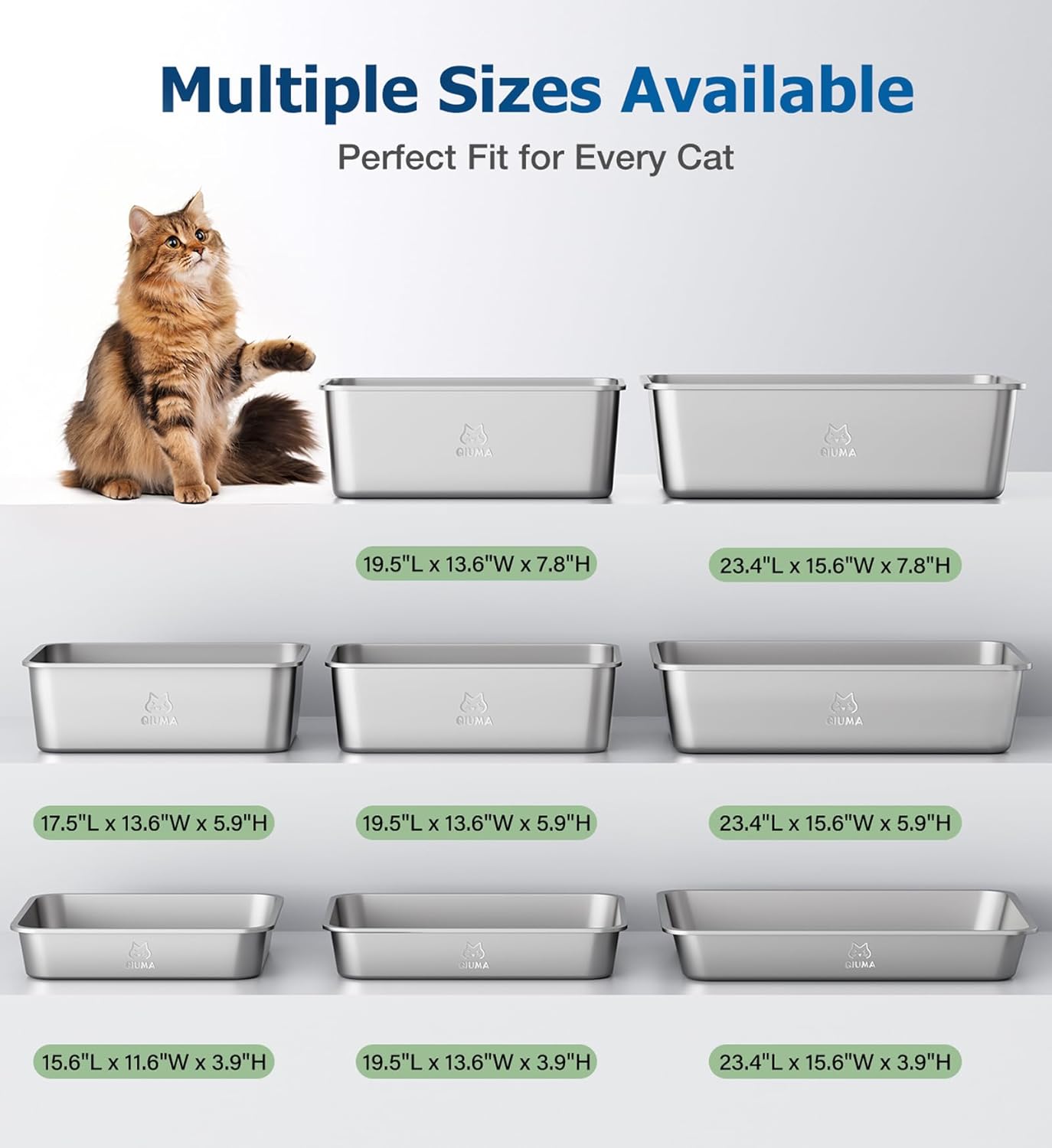 Stainless Steel Litter Box, Large Metal Cat Litter Box for Big and Small Cats, Non-Stick, Easy to Clean, Odor-Free, 19.5" L×13.6" W×3.9" H, Blush Pink