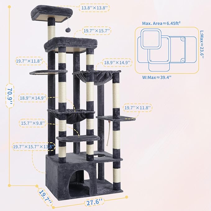 Heybly Cat Tree, 71-Inch Tall Cat Tower - Image 8