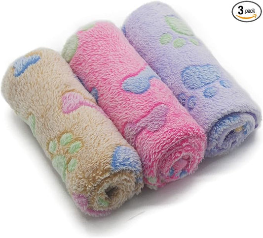 1 Pack 3 Puppy Blankets Super Soft Warm Sleep Mat Bone Print Cute Blanket by SORKUT