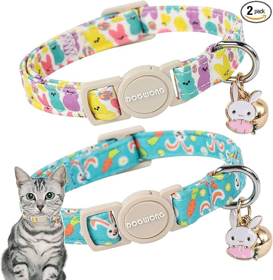 Cat Collar, 2 Pack Easter Day Bunny Cat Collars Breakaway by DOGWONG