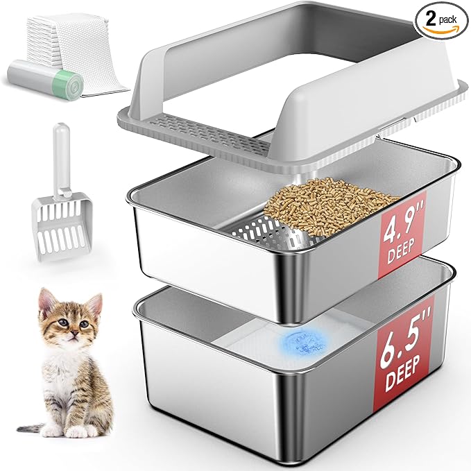 2PK Stainless Steel Litter Box by Suzzipaws