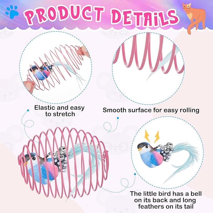 Jecery 5 Pcs Cat Spring Balls Toys Stretchable Rolling Balls Colorful Playful - Image 3