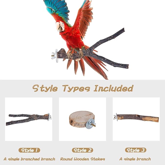 8 Pieces Bird Perch Natural Wooden Parrot Perch Stand Fork Toys Hanging - Image 4