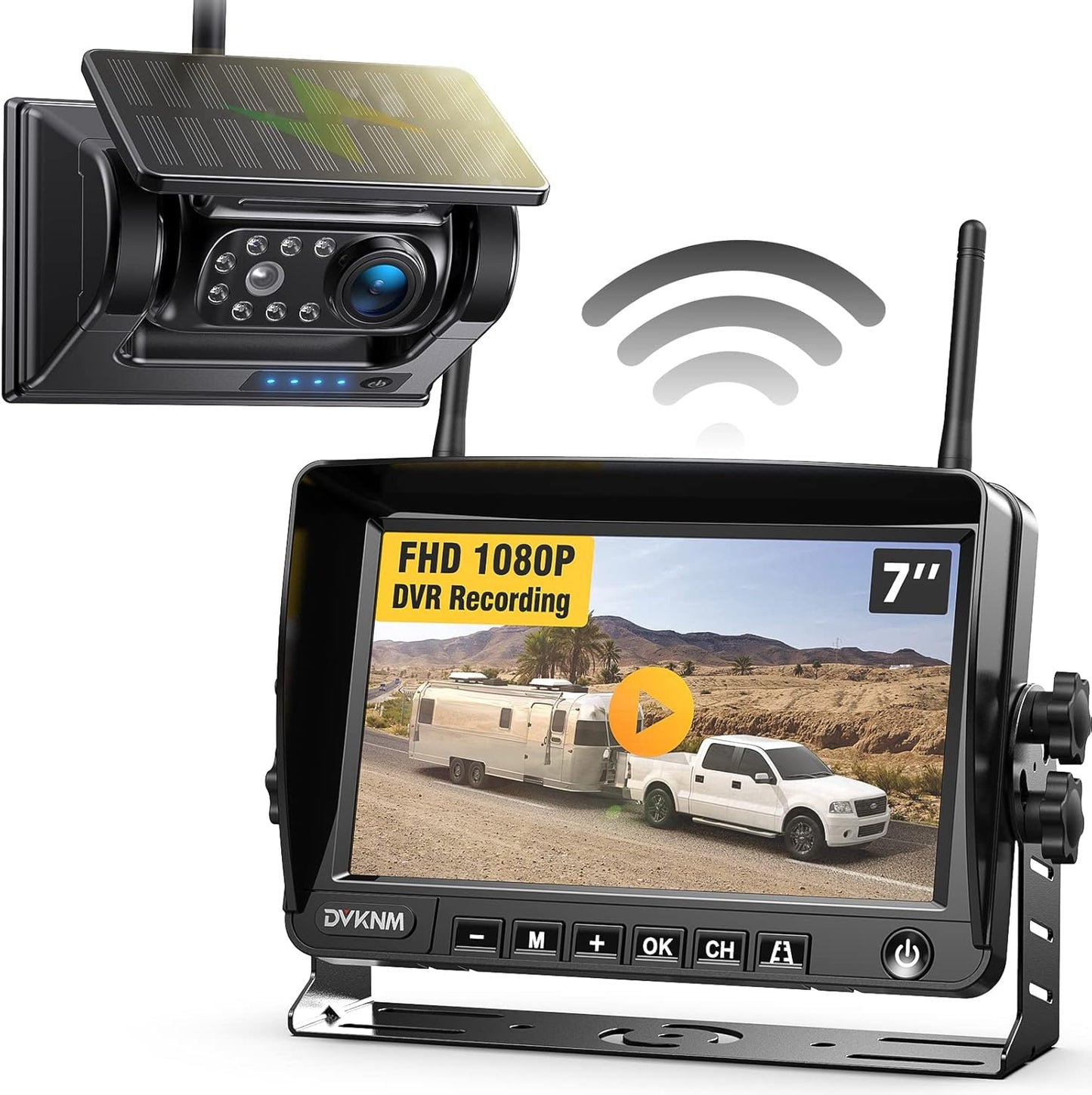Magnetic Solar Wireless Backup Camera HD1080P 3 Mins DIY Installation DVR 7" IPS Monitor Rechargeable Reverse Camera System for Hitching Gooseneck Horse Trailer Fifth Wheels/Car RV Camper AP7