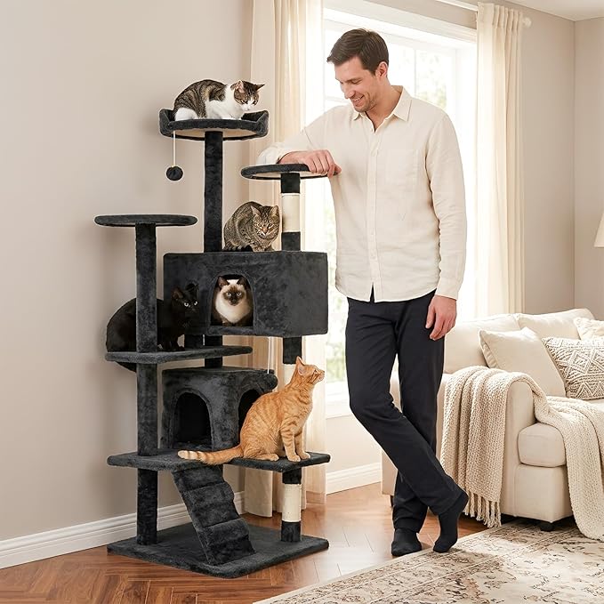 FDW | 54" Cat Tree Tower | Dark Gray | Multi-Level Indoor Activity Center - Image 7