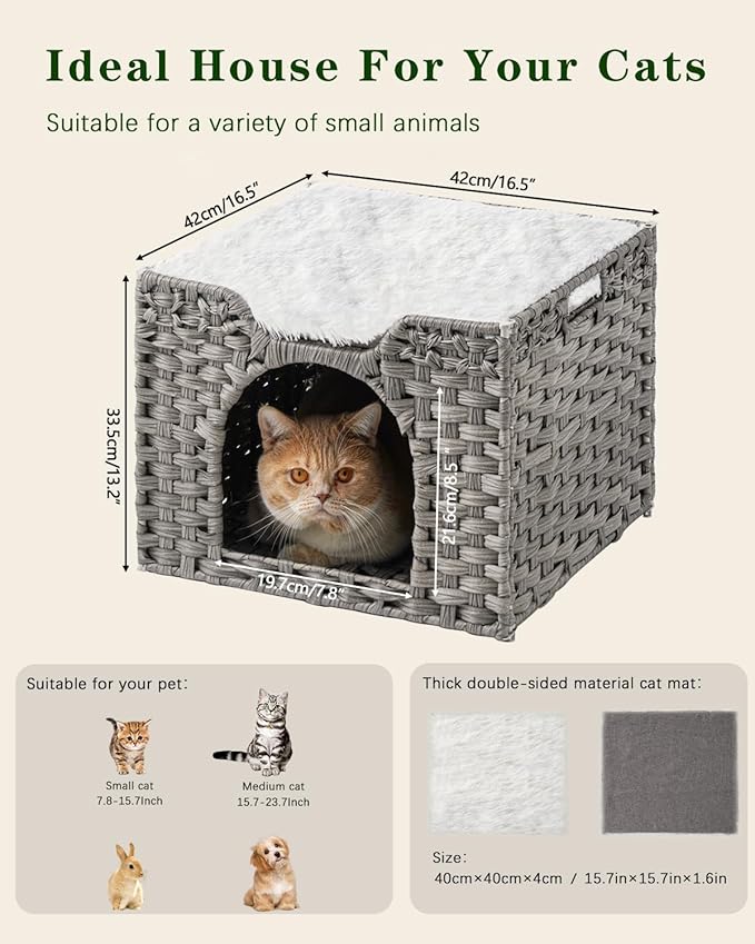 SETVSON Cat Beds Indoor Kitten House, Handwoven Rattan Cat Cave Pet Cube - Image 6