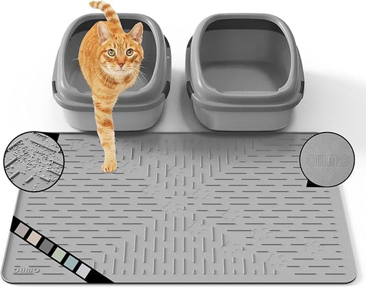 OHMO Cat Litter Mat Large Trapping Mat Premium Silicone Rubber 31.5x23.6 Grey by OHMO