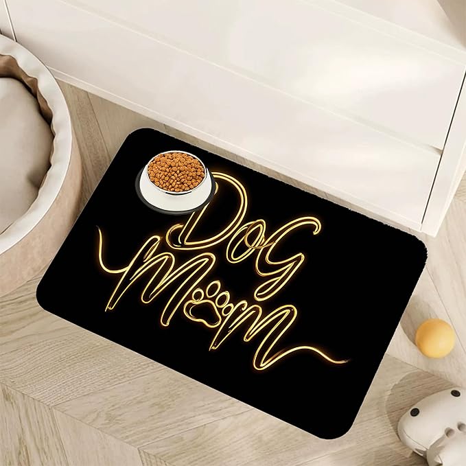 Dog Mom Food Mat for Floors, Absorbent Quick-Dry Pet Feeding Mat, Cat Dog Bowl by Unknown
