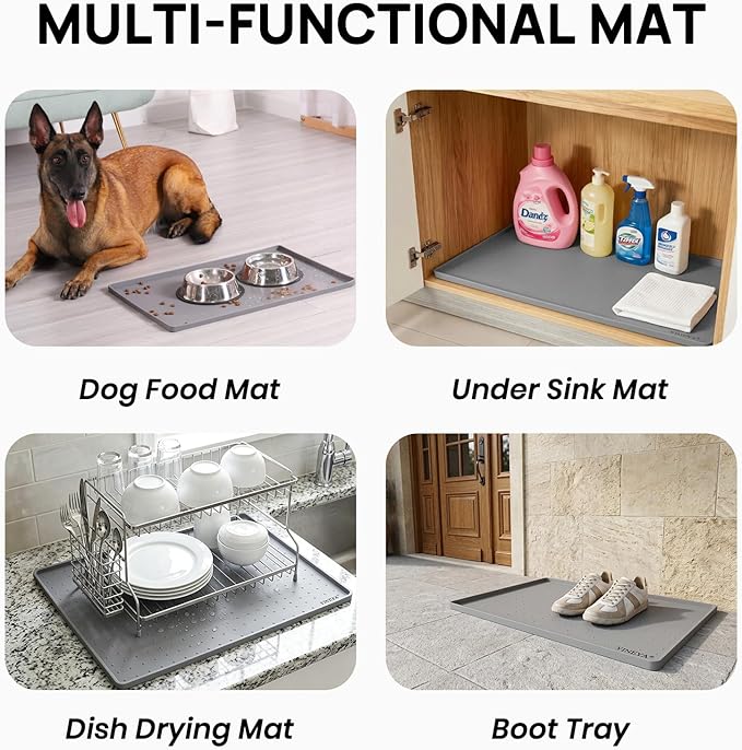 YINEYA 2 Pack Silicone Dog & Cat Food Mat Waterproof 18" x 12", Raised Edge Dog - Image 7