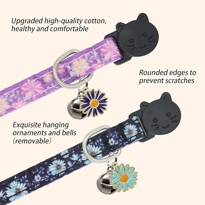 Cat Collar Breakaway, 2 Pack Cotton Kitten Collars - Image 5