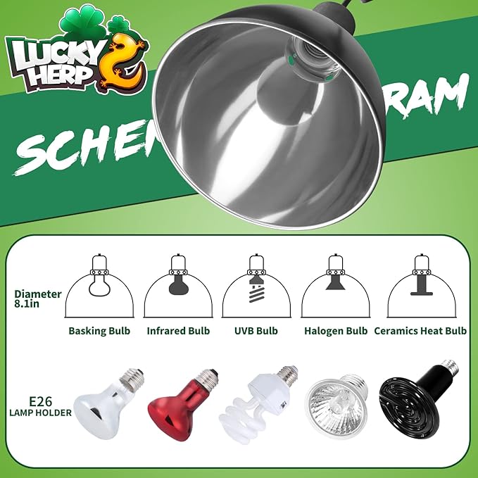 LUCKY HERP Aluminum 8.1inch Dome Reptile Light Fixture, Reptile Heat Lamp - Image 2