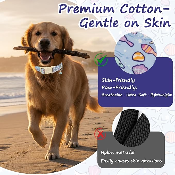 Cute Ocean Themed Dog Collar, Cotton Adjustable Pet Collar - Image 4