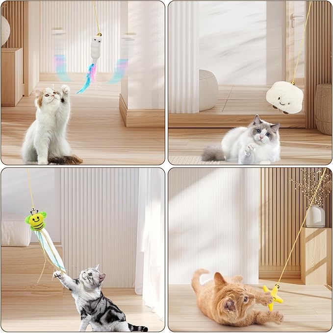 JIARON 6 PCS Interactive Cat Feather Toys, Indoor Hanging Retractable Cat Toy - Image 4
