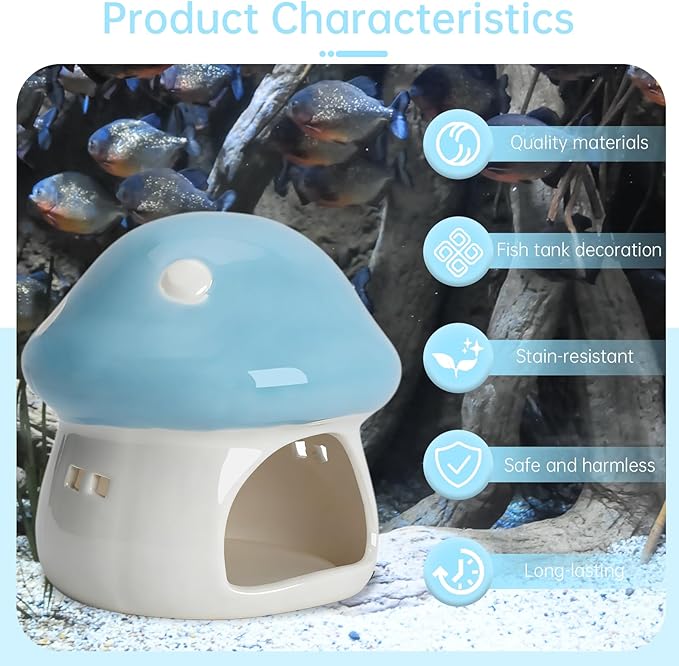 Cute Aquarium Mushroom House Betta Fish Tank Accessory Decor Mini Ceramic Fish - Image 3