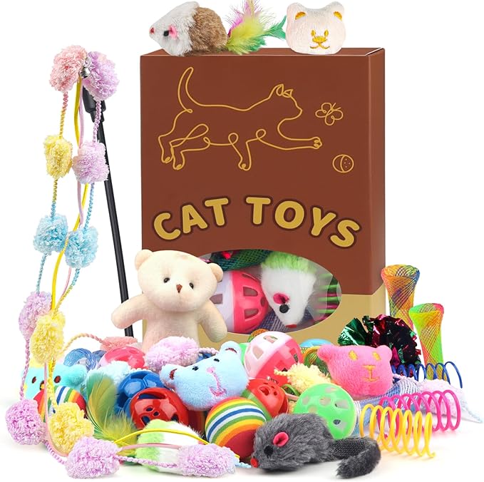 QUOZUO 30 Pcs Cat Toy Kitten Toys Set, Interactive Cat Toy Wand Cat Springs by QUOZUO