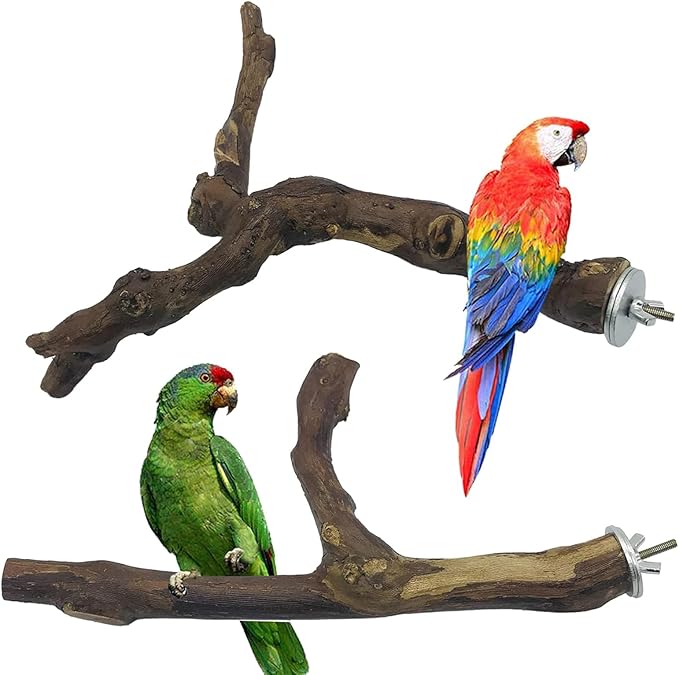 2 PCS Natural Grape Stick Fork Bird Perch Bird Standing Stick Chewing Bird Toys by Allazone