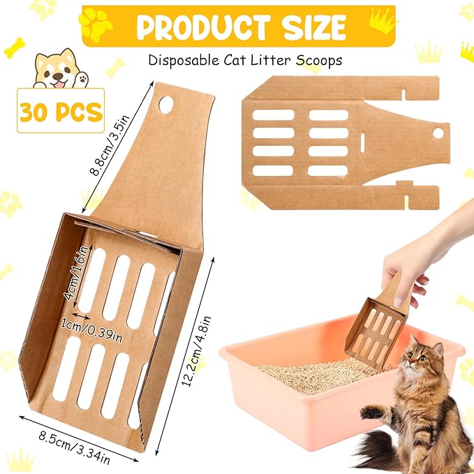 Watersay 30 Pcs Disposable Cat Litter Scoops 8.3x3.3 Inch Portable Kitty Litter - Image 2