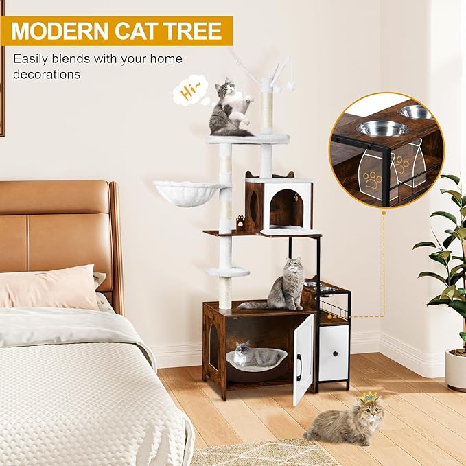 Snughome Cat Tree with Litter Box Enclosure, 3-in-1 Modern Cat Tower - Image 6