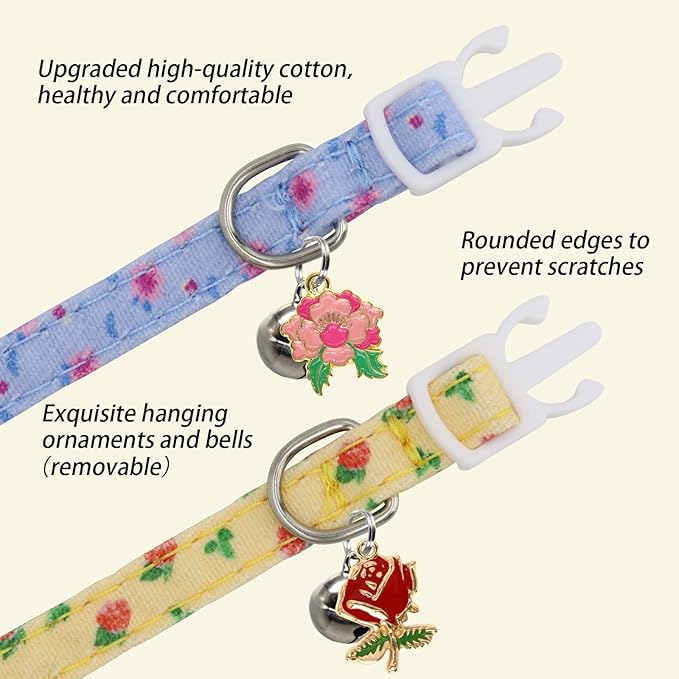 Cat Collars for Girl Cats & Boys, 2 Pack Soft Cotton Breakaway Collar - Image 4