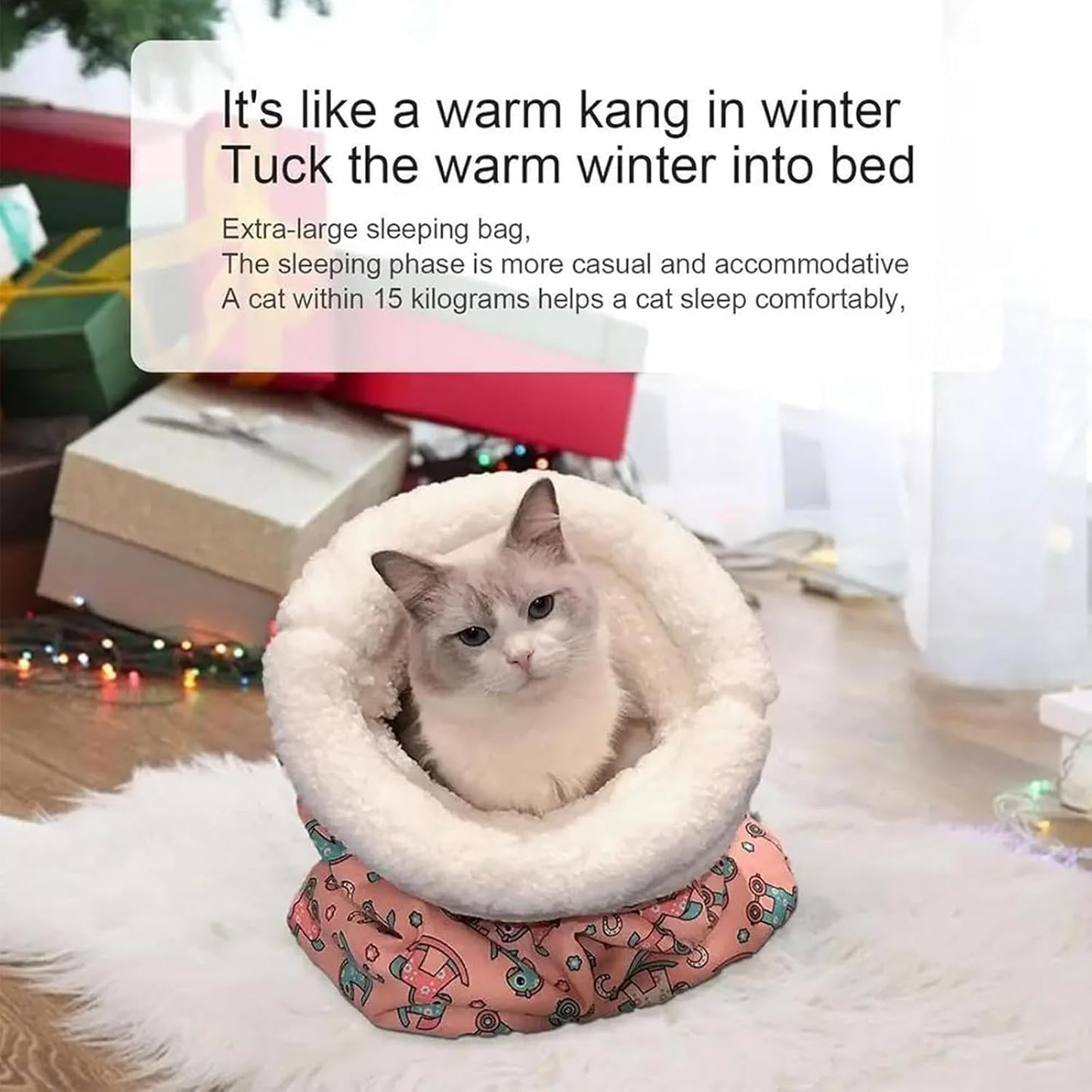 Cat Sleeping Bag - Cozy Pet Nest, Soft Fluffy Washable Bed Cave, Blanket for Indoor Cats (C)