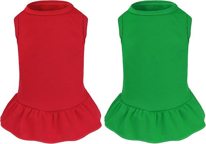 2 Pcs Dog Dresses Cat Skirt Solid Color Dog Clothes Summer Sleeveless Puppy by choyaxo