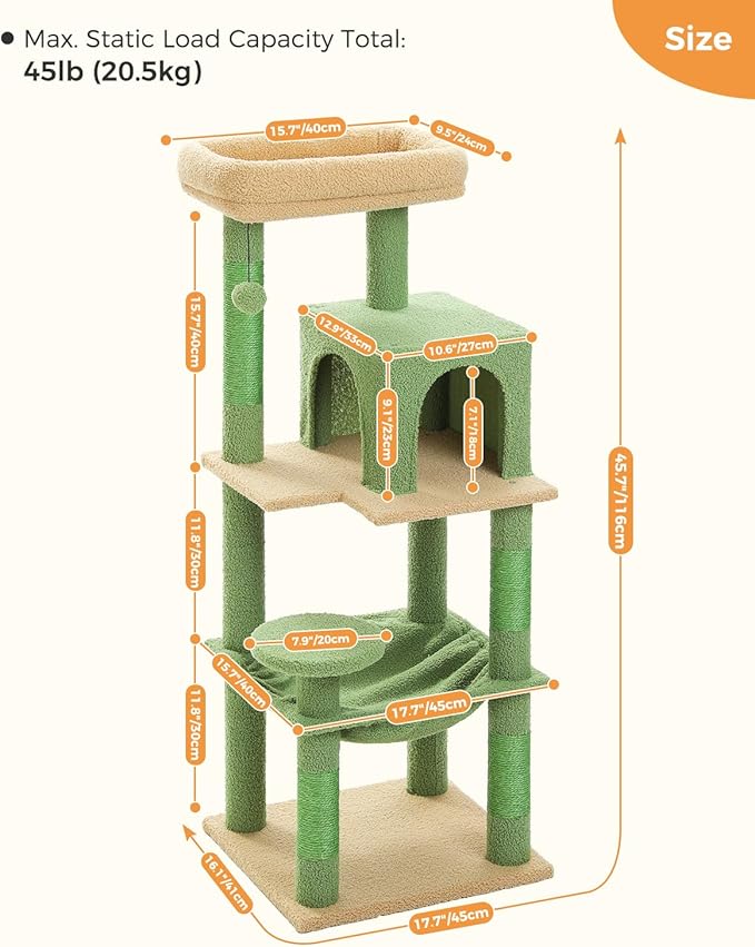 MUTTROS Cactus Cat Tree for Indoor Cats, 45.7" Multi-Level Cat Tower - Image 6