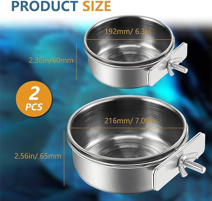Stainless Steel Bird Feeding Bowls, Parrot Food Bowl Cage Water Feeder - Image 2