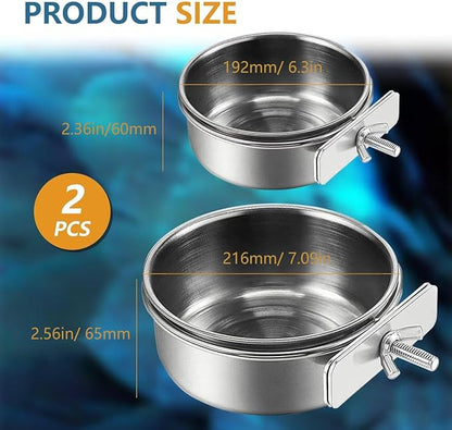 Stainless Steel Bird Feeding Bowls, Parrot Food Bowl Cage Water Feeder - Image 2