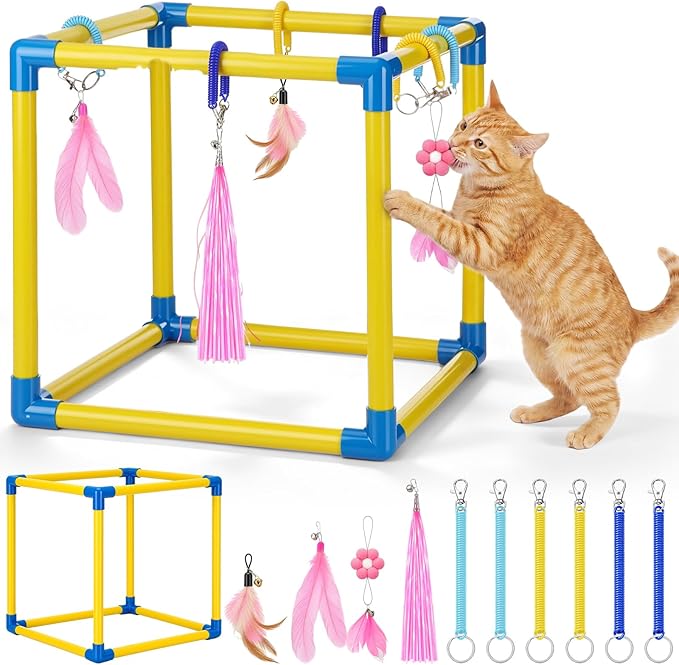 Hoteam Cat Play Gym with 6 Hanging Interactive Toys & 4 Cat Toys Hammock Cats by Hoteam