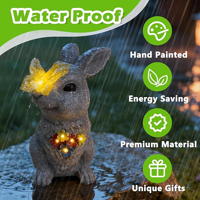 Solar Bunny Garden Statue with Glowing Butterfly - Image 5