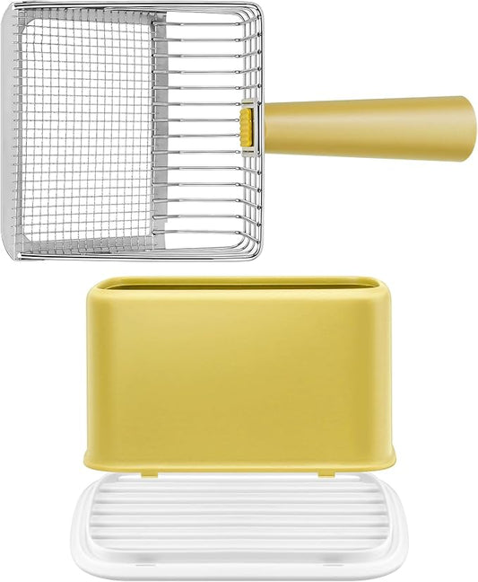 Metal Cat Litter Scoop with Holder, Heavy Duty Deep Sifter with Dual-Hole by Bedama