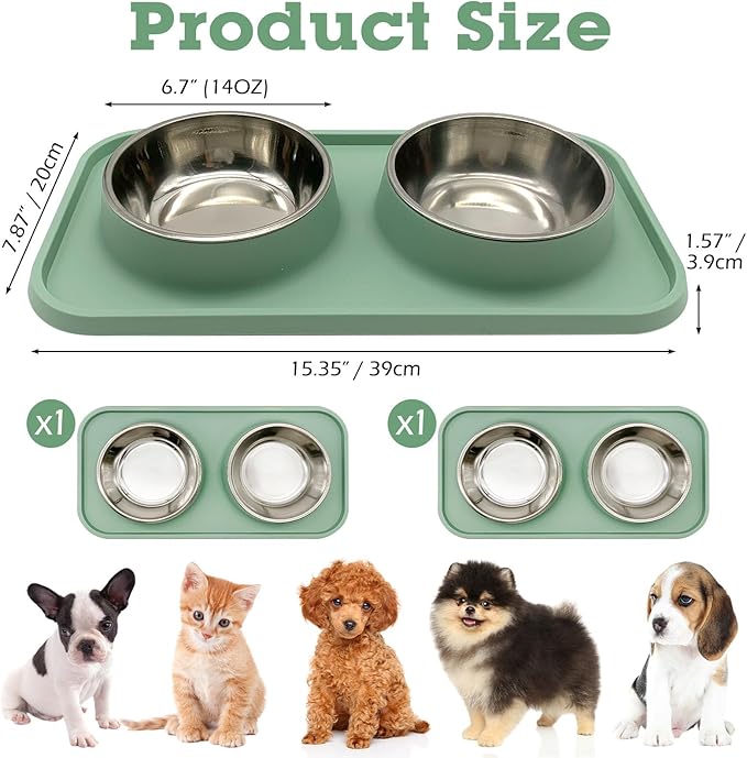 BNOSDM 2 Pcs Double Dog Food Bowls, Stainless Steel Small Dog Food and Water - Image 6