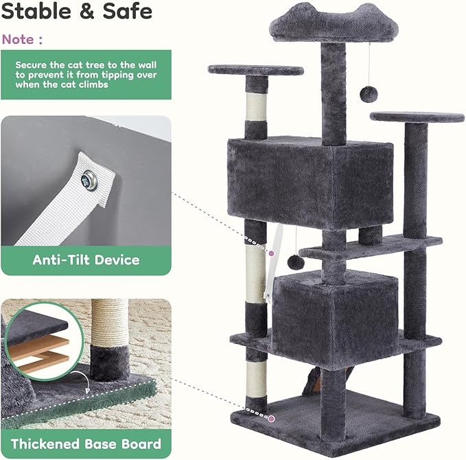 DUMOS 54-inch Indoor Cat Tree Tower –Multi-Level Pet House - Image 6