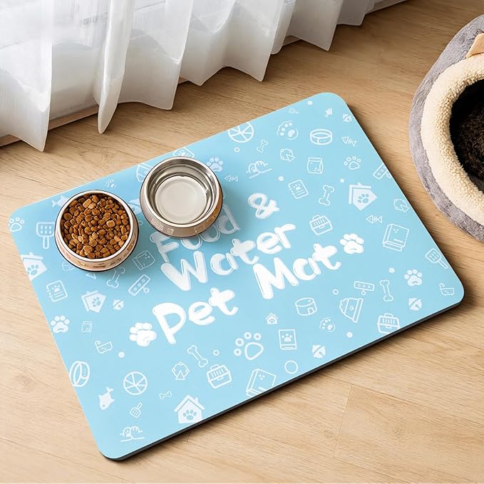 Pet Feeding Mat, Dog Cat Mat for Food and Water, Dog Bowl Waterproof Placemat by Kurcnis