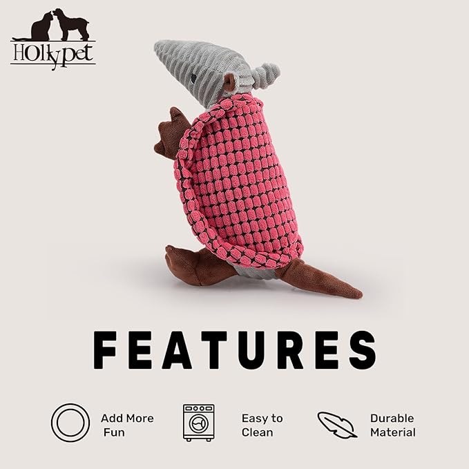 Hollypet Plush Dog Squeaky Toy Stuffed Armadillo Animal Pet Puppy Chew Toys - Image 6