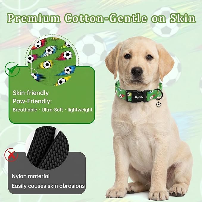 Soccer Dog Collar, Cute Green Puppy Collars - Image 3