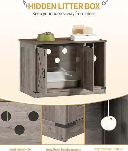Hzuaneri Cat Litter Box Enclosure, Hidden Litter Box Cabinet Furniture - Image 3
