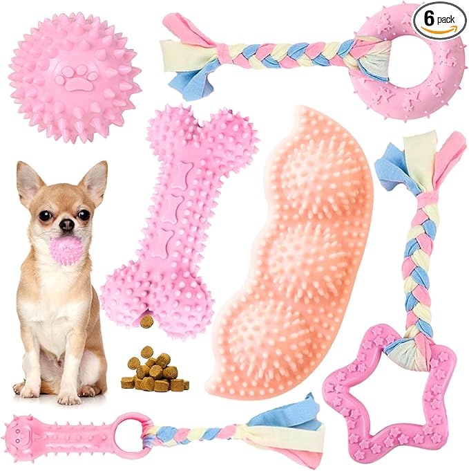 Petcare 6 Pack Puppy Chew Toys for Teething Cute Pink Puppy Toys Small Dog Toys by PETCARE