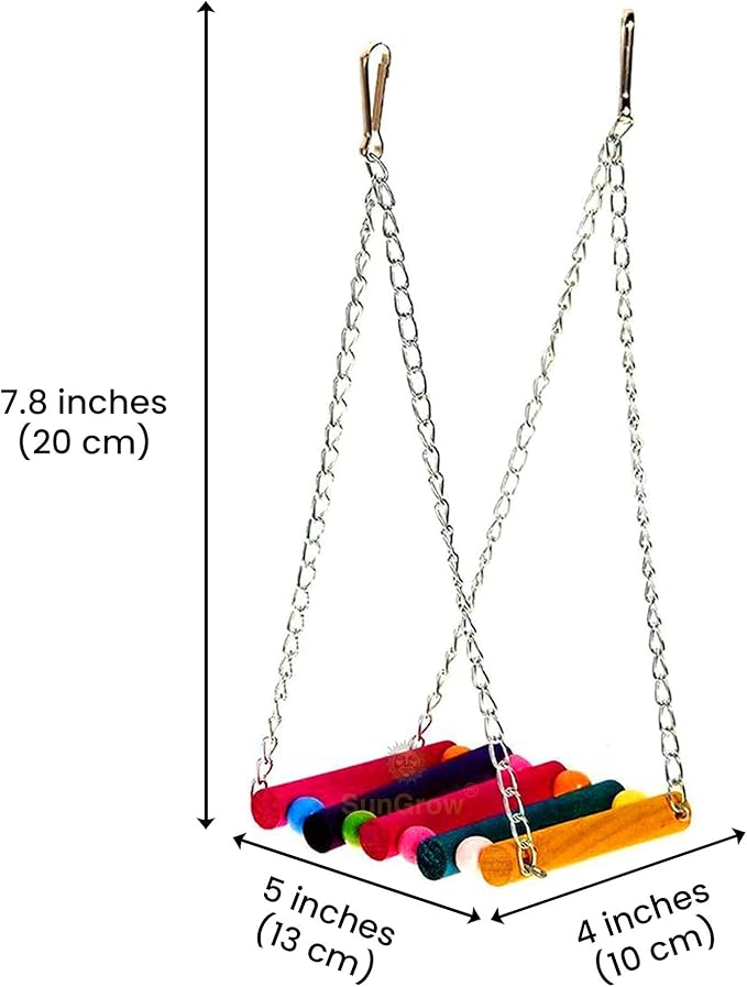 SunGrow Parrot Cage Hammock Swing, Colorful Wooden Swing - Image 6