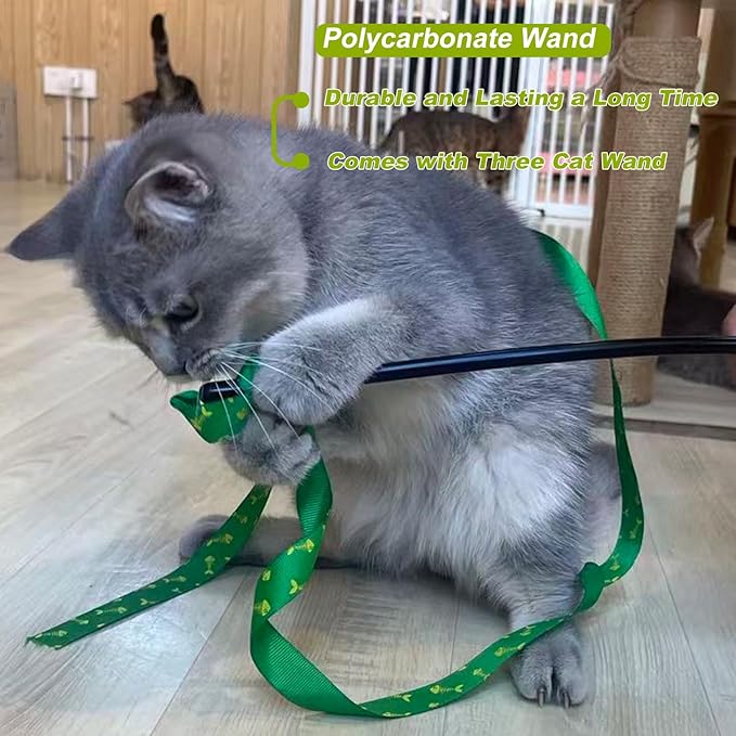 Interactive Cat Toy Wand, Cat Teaser Wand Rainbow String - Image 4
