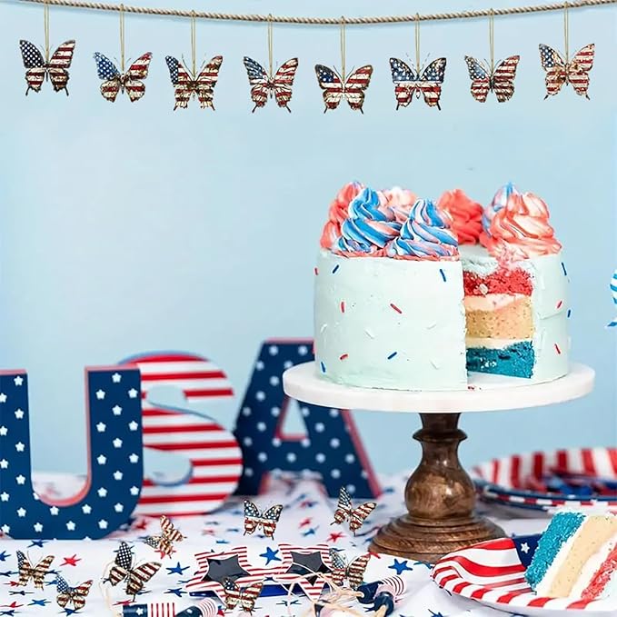 8 Pcs 4th of July Tree Hanging Ornaments Butterfly Independence Day Decorations - Image 3