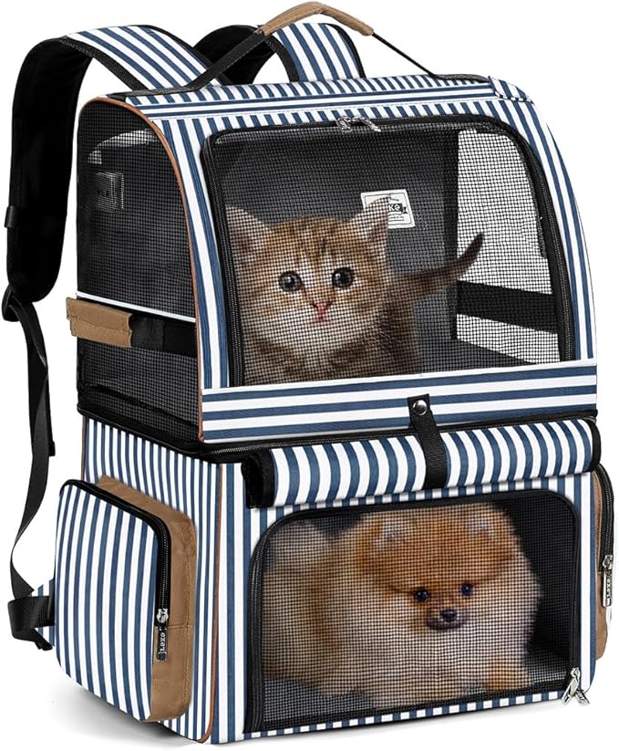 Double Cat Backpack Carrier for 2 Cats, Double-Compartment Pet Carrier Backpack by LEKEBOBOR
