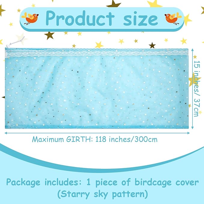Shappy Large Bird Cage Cover, Bird Cage Seed Catcher, Adjustable Star Pattern - Image 2