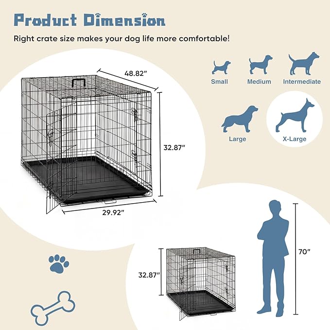 DUMOS Dog Crate, 48 Inch Extra Large Double Door Dogs Cage - Image 5