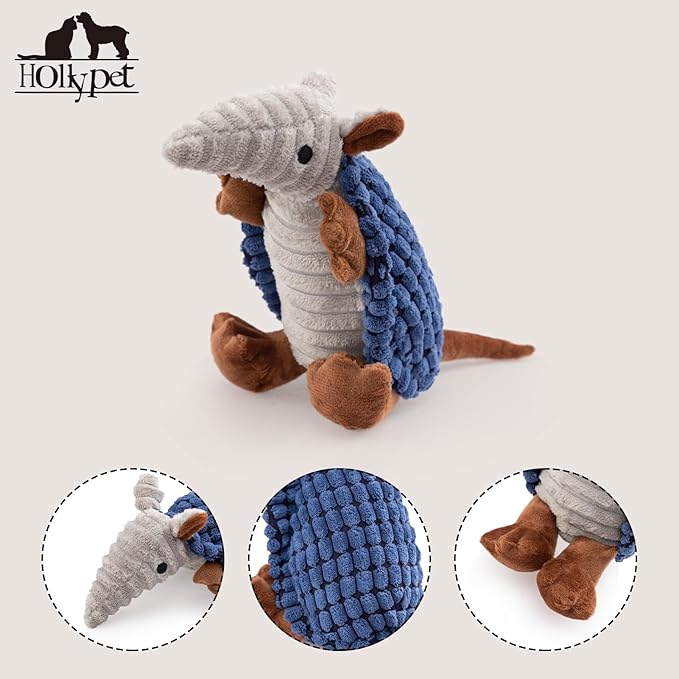 Hollypet Plush Dog Squeaky Toy Stuffed Armadillo Animal Pet Puppy Chew Toys - Image 2