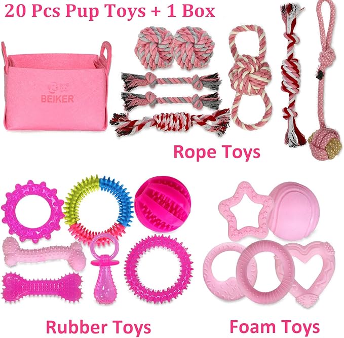 Beiker 20 Pack Pink Puppy Chew Toys - Image 2