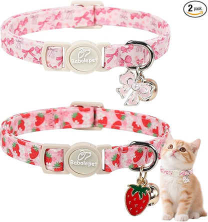 2 Pack Pink Cat Collars by Babolepet