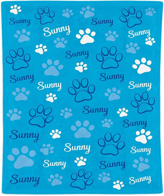 Custom Dog Blanket with Name and Paw Prints, Personalized Pet Blanket by Chericosy