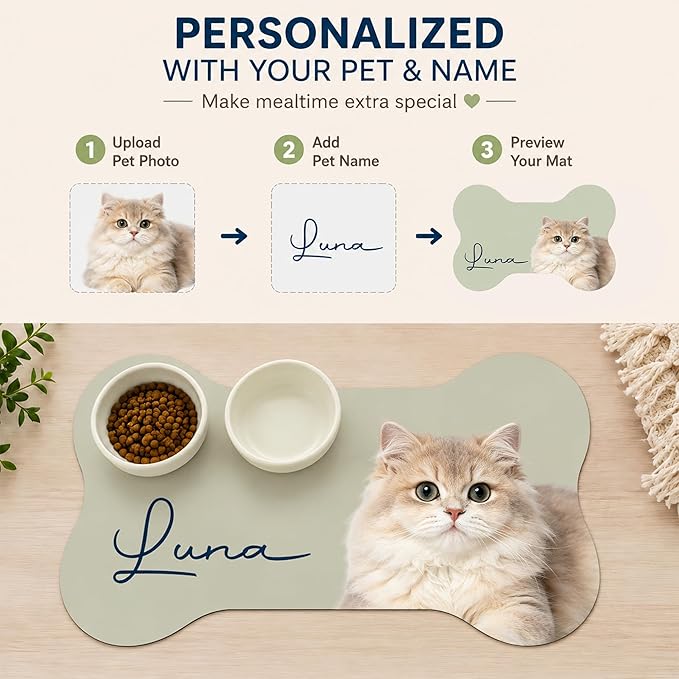 Personalized Dog & Cat Mat for Food & Water Bowls, Custom Pet Food Mat - Image 2